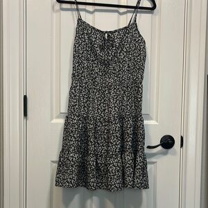 Floral Tiered Spaghetti Strap Dress - Black/White